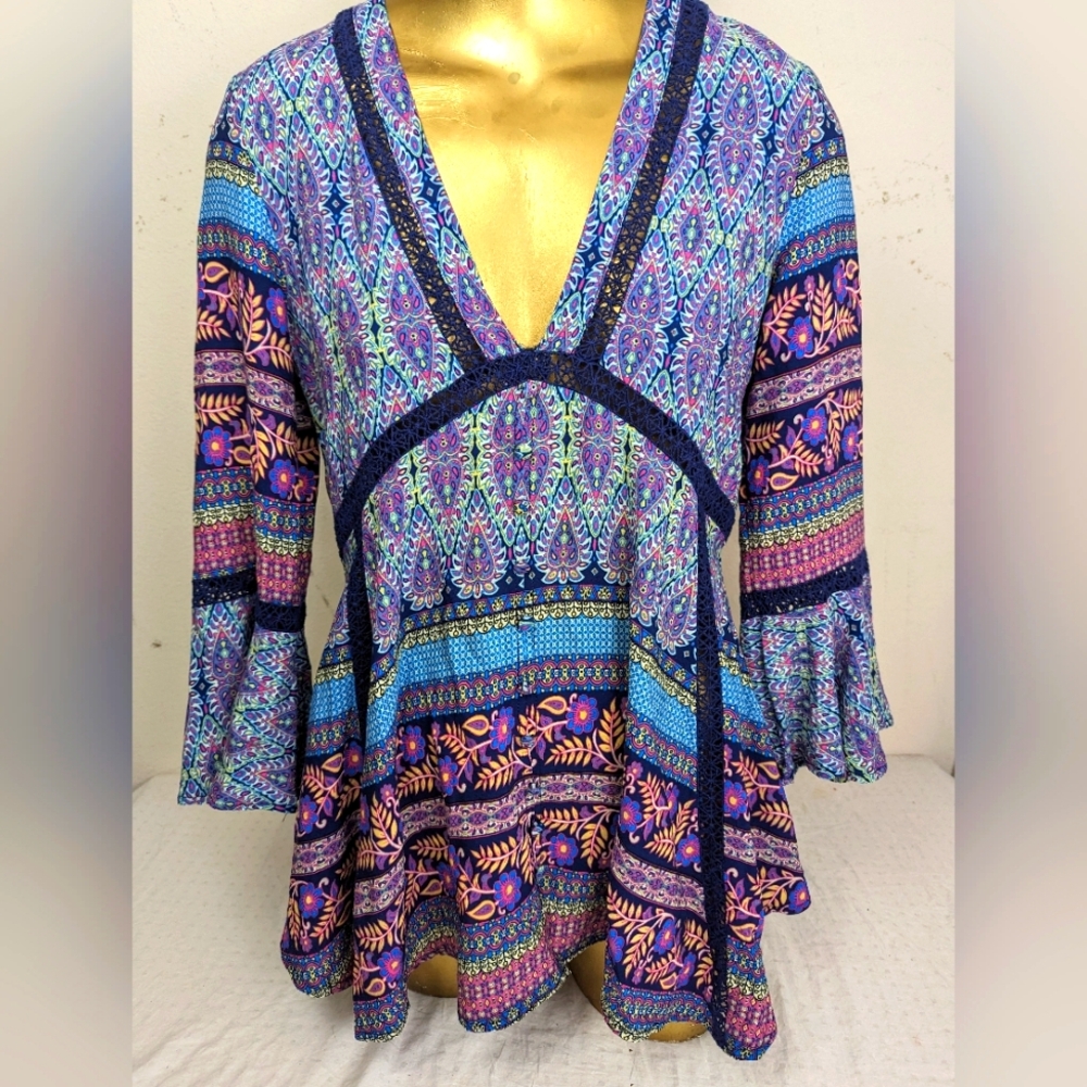 JJ's Fairyland Bohemian Blouse With Bell Sleeves. Medium